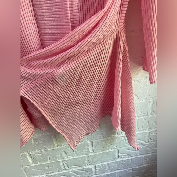 Ming Wang Pink Asymmetric Ribbed Knit Cardigan Jacket Topper Size XS Minimalist - Picture 7 of 10
